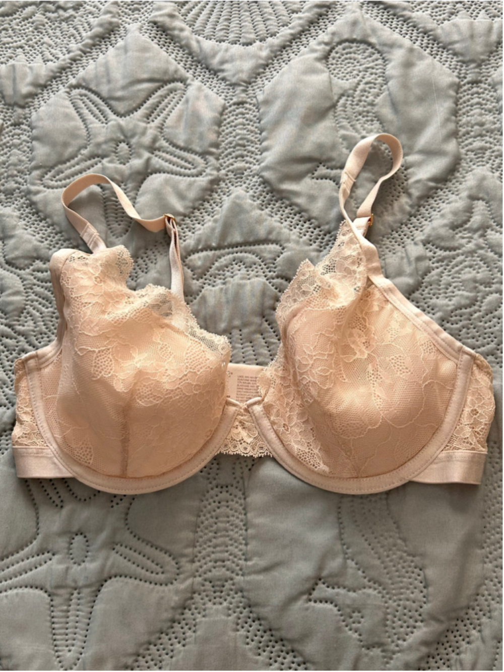 Soma Lightest Lift Lace Plunge Bra 34C Beige Gold Hardware